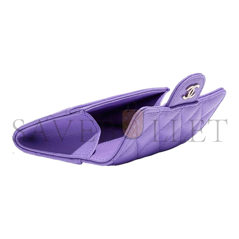 CHANEL CAVIAR QUILTED FLAP CARD HOLDER WALLET PURPLE AP0214 (11.3*7.5*2.5cm)